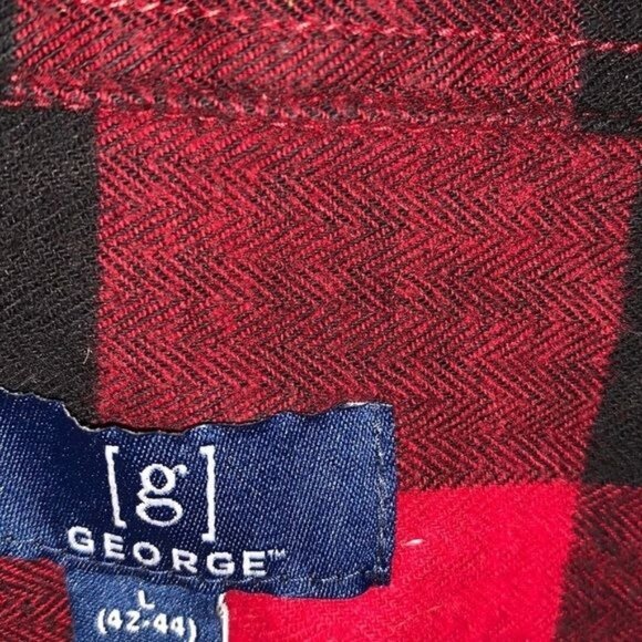 George Red & Black Buffalo Check Flannel Shirt L 42-44 Long Sleeve Button-Down 1 - Picture 2 of 8